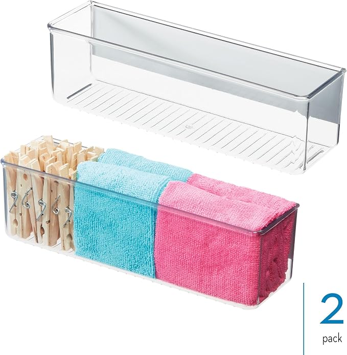 iDesign Magnetic Medium Clear Plastic Organizer Bins for Laundry Room Storage - 2-Pack