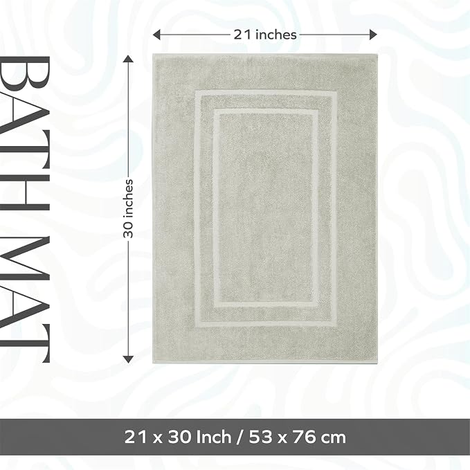 Feather & Stitch 2 Piece Towel Like Bath Mats (30x21 Inch) 100% Cotton Terry Bath Mats, Bathroom Shower Floor Mats [NOT A Bathroom Rug], Soft Absorbent Washable Mats - Silver Birch