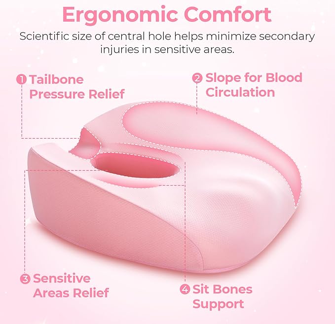 AUVON Innovative Donut Pillow Hemorrhoids Scientific Center Hole and Tailbone Cutout, Orthopedic Pain Relief Donut Seat Cushion for Coccyx, Sciatica, After Surgery Sitting Relief