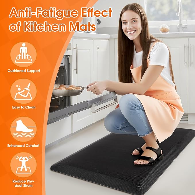 4/5 Inch Thicker Kitchen Mat, Cushioned Thick Floor Comfort Mat, with Non-Slip Bottom, Water & Stain Resistant, Easy Clean Standing Desk Mat for Kitchen, Sink, Office (17.3"x28"x0.8", Black)