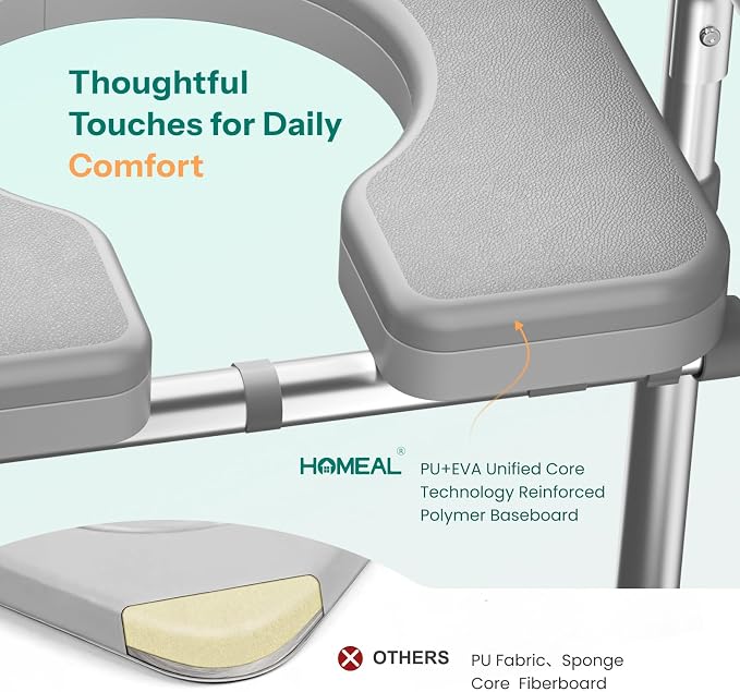 HOMEAL Seat Riser for Seniors with Bucket, Adjustable Raised Toilet Seat with Handles, Supports 450LBS, Heavy-Duty 3in1 Bedside Commode Chair for Any Toilet, Shower & Bedside (Grey, with Bucket)