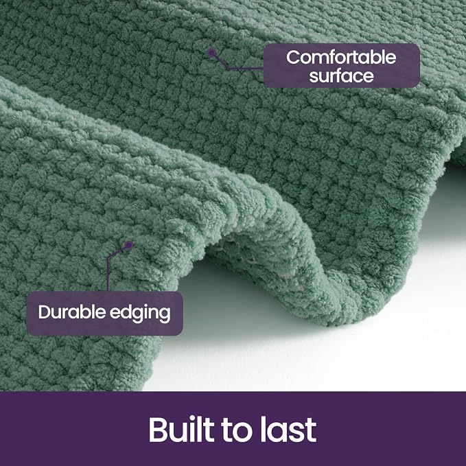 DEXI Bathroom Rugs 24x16, Non Slip Washable Bath Mat, Absorbent Chenille Bathmat, Ultra Soft Thick Carpet for Tub Shower Floor, Green