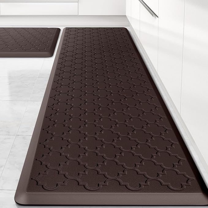 Kitchen Mat [2 PCS] Cushioned Anti-Fatigue Floor Mat Water Resistant Non-Skid Kitchen Mats and Rugs Ergonomic Comfort Foam Kitchen Rugs Standing Mat for Floor Office Sink (Chocolate,20"x30"+20"x60")