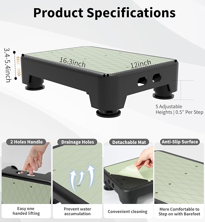 5-Level Adjustable Step Stool, Noctilucent Bedside Step, 700 LBS Capacity Safety Step Platform, Indoor Foot Stool for Seniors and Kids, Wide Step Stools Elderly Assistance at Night