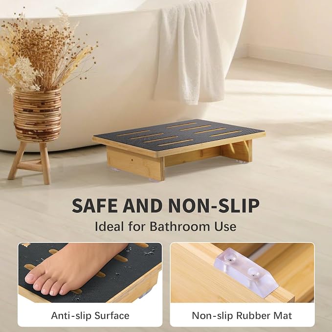 Roylvan Step Stool for Adults, 3.5" Bed Step for High Beds, Non-Slip Stepping Stool with Load Capacity of 440 lbs, Wooden Step Stool for Seniors, Kids, Bedside, Shower, Kitchen Use, Beech Wood/Black