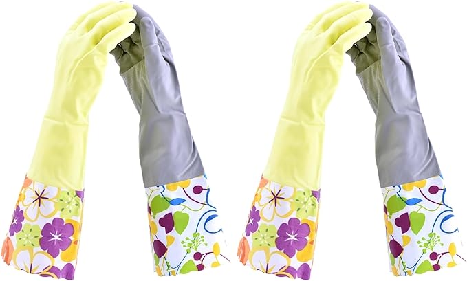 Household Gloves - Latex-Free, Waterproof, Long Cuff, Soft Lining Non-Slip, Adjustable Strap, Multi-Layer Protection, Flexible, Durable, Chemical-Resistant, Reusable for Cleaning (4 Pair)