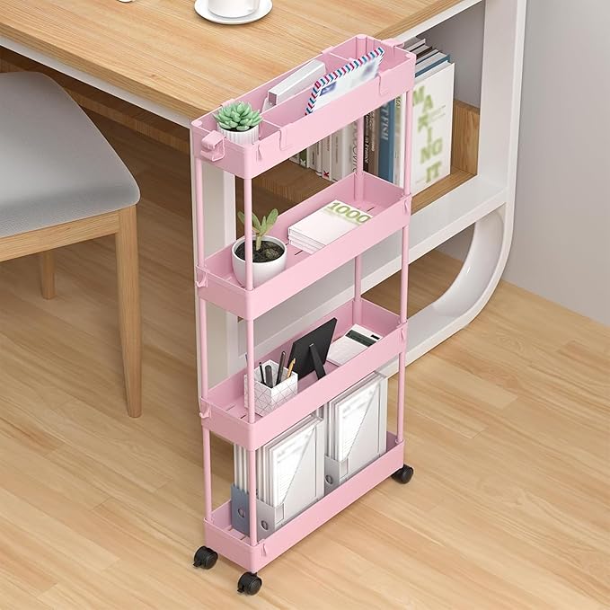 SPACELEAD 2-piece Set Slim Storage Cart 3 Tier,Bathroom Organizer Rolling Utility,Mobile Shelving Unit Slide Out for Office, Kitchen, Laundry Room & Narrow Places