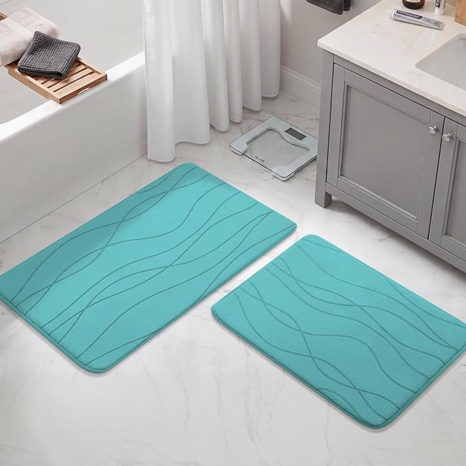 YIHOUSE Memory Foam Bathroom Rug Sets, Teal, 2 Piece (17"x24"+20"x32") | Ultra Soft, Absorbent, Non-Slip, Machine Washable