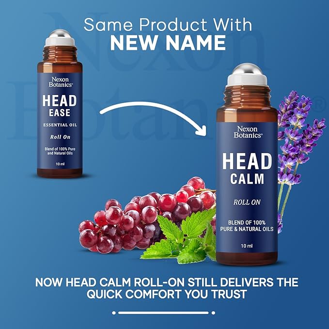Head Calm Essential Oil Roll-On 10 ml - Soothing Blend of Pure & Natural Essential Oils - Roller Ball for Migraine & Headache Relief - Nexon Botanics