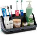 GFWARE Marble Black Toothbrush Holders for Bathrooms - Detachable 7 Slots Bathroom Organizer Countertop Matte Black Electric Toothbrush and Toothpaste Holder for Bathroom Counter Vanity Sink Storage