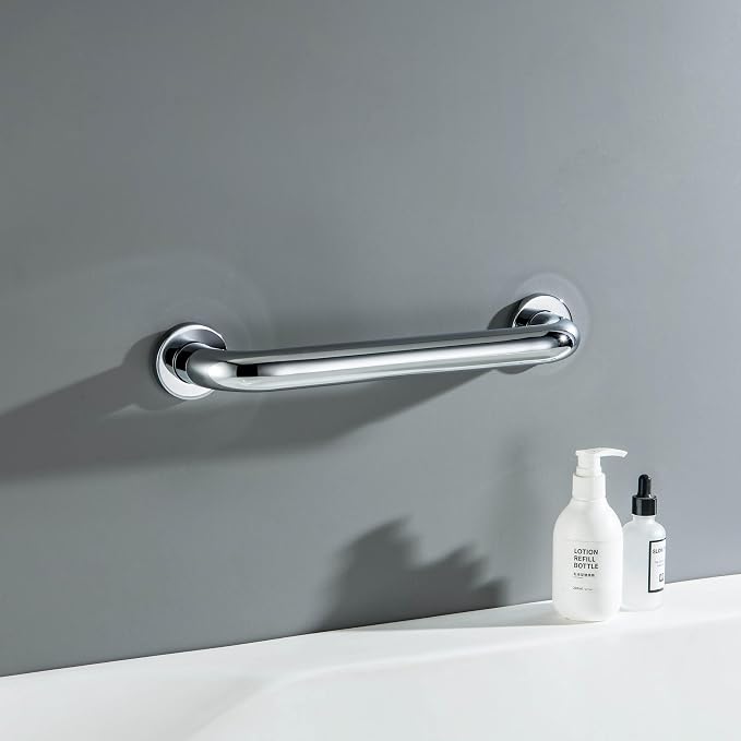 KIBI 12 Inch Stainless Steel Bathroom Safety Grab Bar | Curved Shaped Grab Bar for Bathtubs and Showers, Shower Safety Grab Bars for Seniors, Wall Mounted Anti-Slip Support (Chrome, KGB1012)