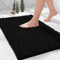Bathroom Rugs Non Slip Washable 32x20, Extra Thick Soft Chenille Absorbent Bath Mat, High Density Barrier Non Slip Backing, Quick Dry Plush Shaggy Floor Carpet for Tub&Shower, Black