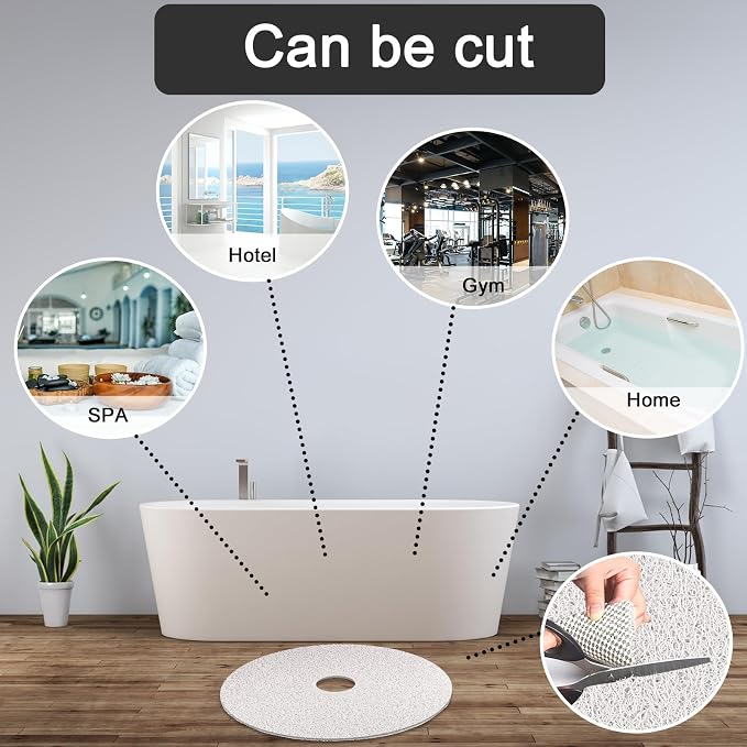 Shower Mat Non Slip, Round Shower Mat for Inside Shower, Non Slip Bathtub Mat, Fast Drying Bath Tub Mats, Loofah Mat for Shower Bathroom, Quick Drying, Resistant (White, 24 x 24 Inch)