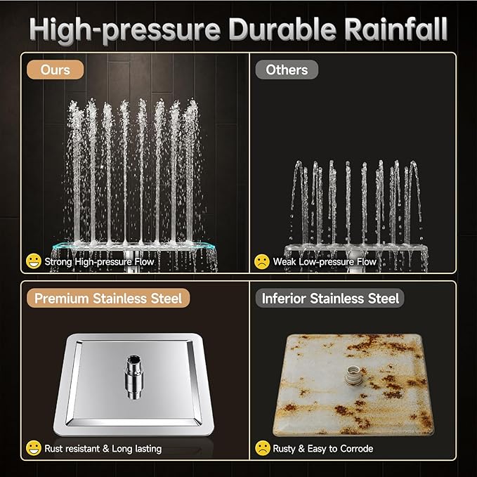 Veken All Metal Shower Head with Handheld, Luxurious Square Spa-like Double Rain Shower Heads,Power Wash Wand,Dual High Pressure Detachable 8" Small Rainfall Showerhead with Spray Combo,Chrome,Sliver