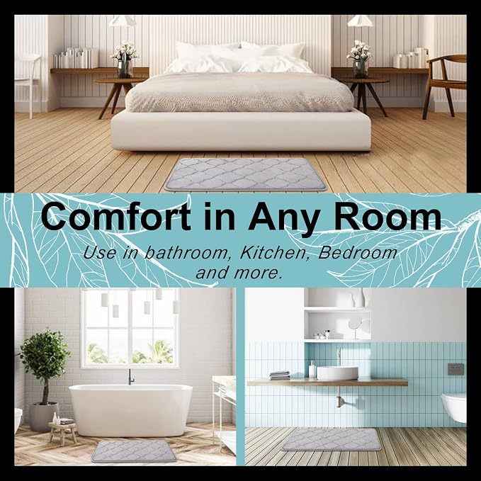 OLANLY Memory Foam Bath Mat Rug 59x24, Ultra Soft and Absorbent Bathroom Rugs, Non-Slip, Comfortable, Machine Washable Bath Carpet for Bathroom Floor, Tub, Shower and Home Decor Accessories, Grey