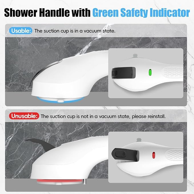 SPECILITE 17 Inch Shower Handle, Disabled and Elderly Strong Suction Cup, Grab Bars for Bathtubs and Showers, Seniors Handicap Safety Handrail for Bathroom Toilet Tiles Glass, White, 1 Pack