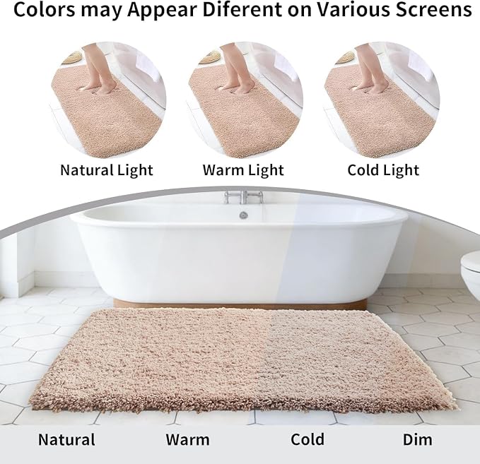 Disolla Beige Bathroom Rug 24x36 - Non-Slip Plush Thick Bath Mat, Highly Absorbent & Ultra Soft Fluffy Floor Mat, Machine Washable for Shower and Tub