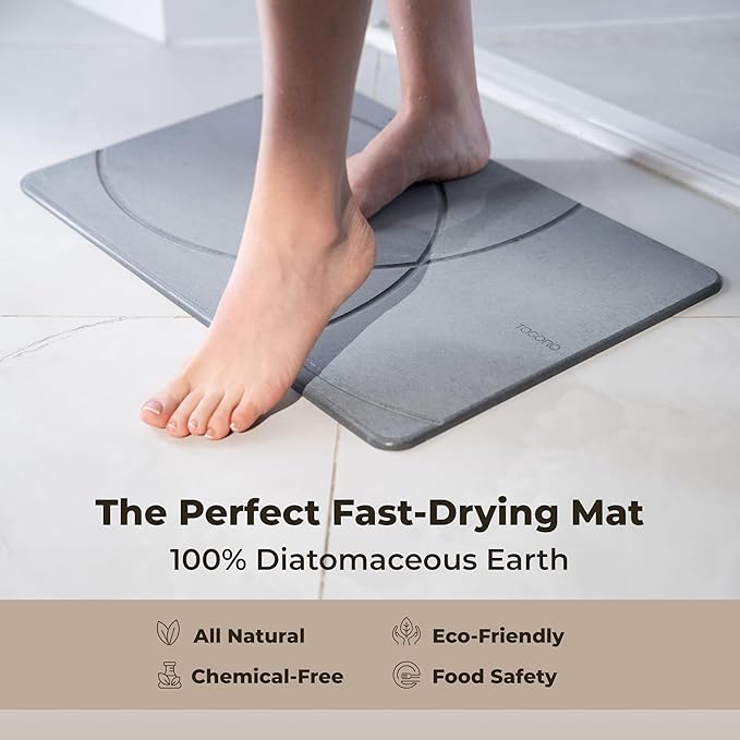 TOSORO - Stone Bath Mat Diatomaceous Earth Shower Mat Non-Slip Super Absorbent Diatomite Stone Bath Mats for Bathroom Floor Quick Drying Natural Easy to Clean (23.5 x 15) - Graphite