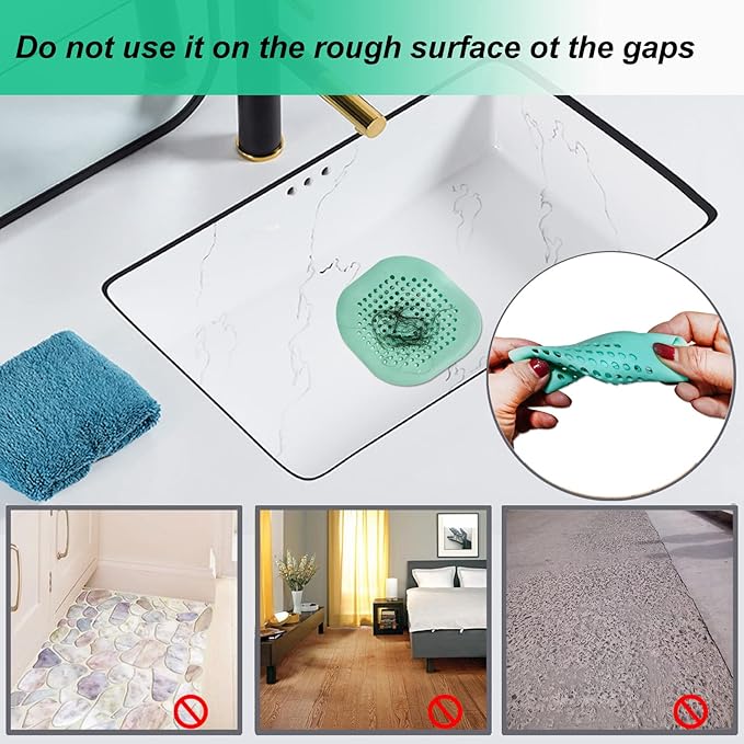 Hair Drain Catcher,Square Drain Cover for Shower Silicone Hair Stopper with Suction Cup,Easy to Install Suit for Bathroom,Bathtub,Kitchen 2 Pack (Green)