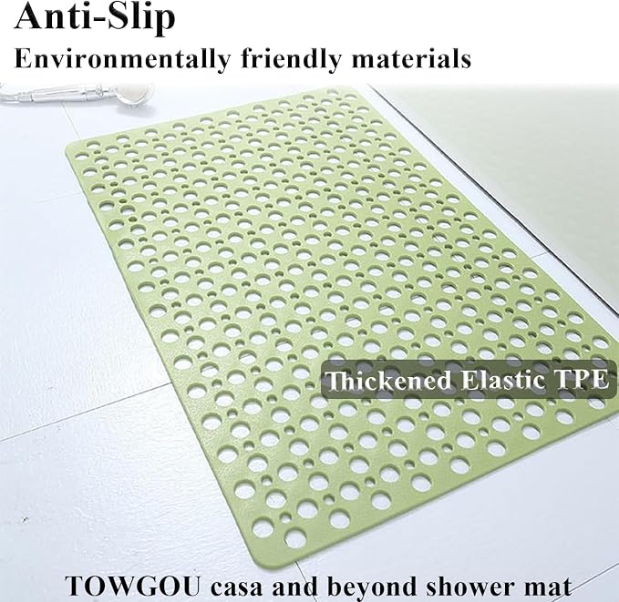 Casa and Beyond Shower Mat, Secure Shower Mat-Non-Slip, Washable Non-Slip Bathtub Mats, with Suction Cups and Drain Holes, Soft Textured Design, Easy to Clean for Bathroom (White, 47.2" x 31.5")