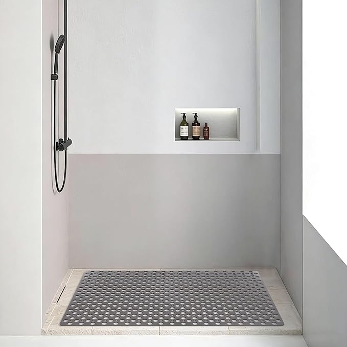 Non Slip Shower Mat: 36 X 24 Inch Large Shower Mats for Inside Shower - Soft TPE Anti Slip Long Shower Floor Mat with Large Drain Holes and Suction Cups