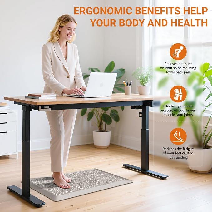 Mattitude 4/5 Inch Kitchen Mat, 17.3x28in Heavy Duty Ergonomic Comfort Foam Standing Desk Mat, Waterproof Non-Slip Standing Mats and Rugs for Kitchen, Office, Khaki