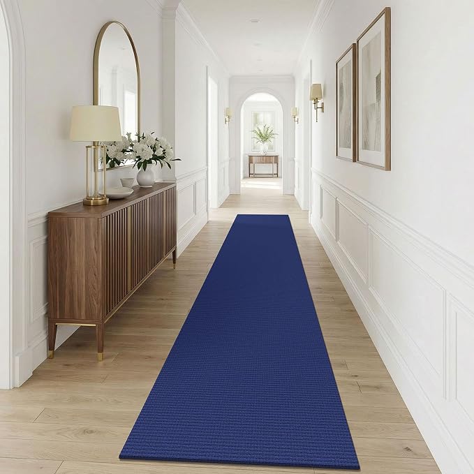KOZYFLY Cotton 2.5'x12' Runners Rugs for Hallway, Long Washable Runner Rug, Woven Non Slip Kitchen Runner, Braided Entryway Rug, Floor Carpet for Entry, Aisle, Hall, Royal Blue/Navy