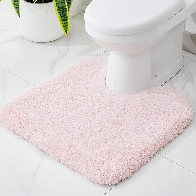Disolla Toilet Rug 22x24 Non Slip Fluffy Toilet Floor Mat U Shaped Washable Bathroom Contour Rug for Toilet Absorbent Thick Toilet Carpet, Sakura Pink