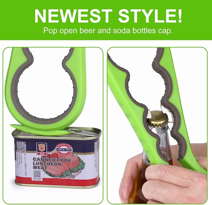 6 in 1 Lids off Jar Opener, Bottle Opener for Weak Hands, Seniors, Arthritis, Women, Kids - Multipurpose Kitchen Tool, Easy open. & Non Slip Rubber Jar opener Gripper Pad, Green