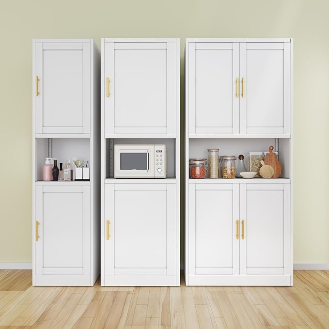 Ckzbx Tall Narrow Storage Cabinet 66.93" H Tall Bathroom Cabinets Metal Pantry Cabinet, 4 Adjustable Shelves for Kitchen, Home Office, Living Room, Dinning Room (16 inches Wide White)
