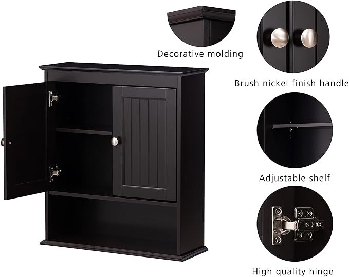 Spirich Bathroom Cabinet Wall Mounted, Wood Hanging Cabinets with Doors and Shelves, Medicine Cabinet Over The Toilet, Espresso