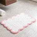 Scalloped Pink Bath Rug, Cute Bathroom Rug, Soft Absorbent Quick Dry Bath Mat, TPR Non Slip Backing, Microfiber Mat for Shower Tub Sink Vanity 20" x 31.5"