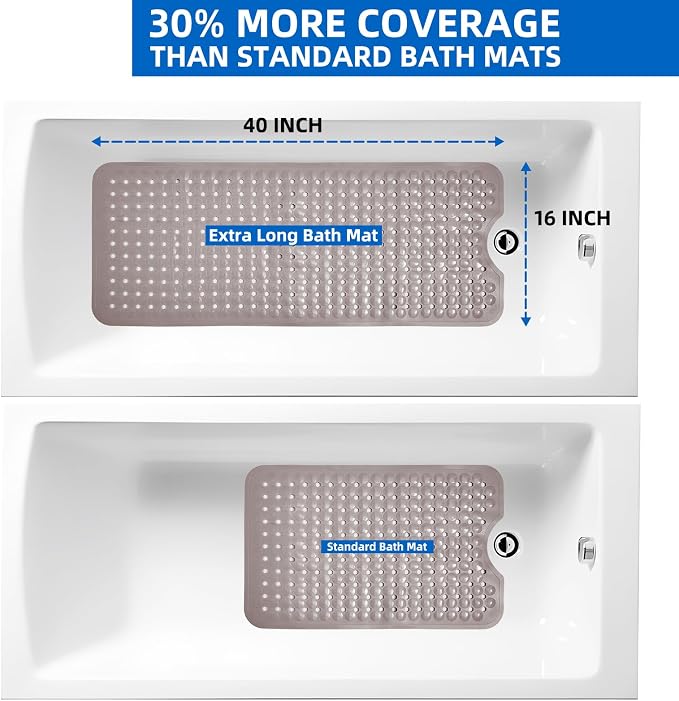 MOONFLY Shower and Bathtub Mat,40x16 Inches,Extra Long Non Slip Mats with Suction Cups and Drain Holes, Machine Washable and Anti Slip Bathmats, Bathroom Mats for Tub Nonslip (Tan)