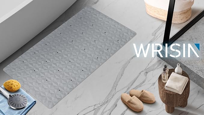 Non Slip Bathtub Mat for Bath Tub Shower - Natural Rubber Mat with 241 Suction Cups - Soft Bathroom Safety Mat - Unique Diamond Pattern - Fatigue Relief - Machine Washable - 16 × 28 Inch