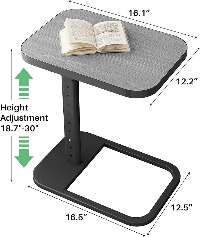 Kitstorack Upgraded TV Tray Table with Panel Lock, 90° Flip-Over Design & Adjustable Height, Sofa Arm Side Table for Eating, Laptop, Couch, Bed, or Small Spaces, Dark Gray
