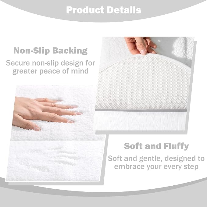 Bathroom Rug Mat, Extra Soft Absorbent Washable Bath Rug, Non-Slip Bath Mats for Bathroom, Tub and Shower, White, 24×36