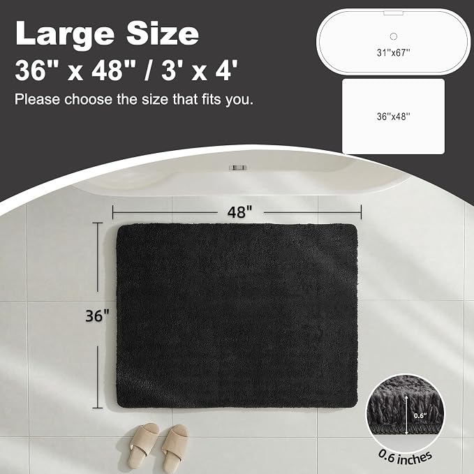 TYUU Large Bathroom Rugs, Ultra Soft Super Absorbent Bath Rugs Non Slip Washable Quick Dry Bath Mat with Rubber Backing for Bathroom Floor, Shower, or Sink, Dark Grey 3' x 4'