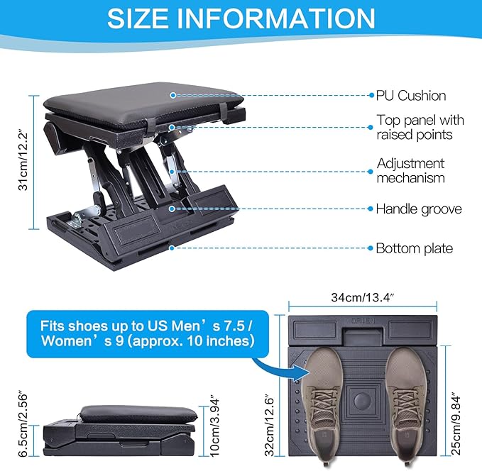 Scalebeard Foot Rest for Under Desk at Work,Height Adjustable Infinite Angle Ergonomic Foldable Footrest for Office, Gaming,Computer, Removable Pad Desk Foot Stool with Massage Beads,All-Season(Gray)