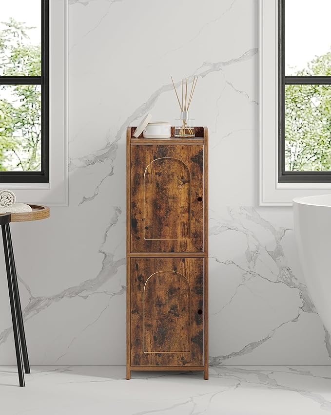 Hzuaneri Bathroom Storage Cabinet, Small Corner Floor Cabinet with 2 Doors and Adjustable Shelf, Narrow Toilet Paper Cabinets, Bathroom Organizer for Small Spaces, 7.9"D x 9.8"W x 29.5"H Rustic Brown