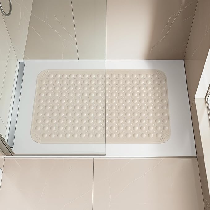OTHWAY Non Slip Bathtub Mat, 31"x 19" TPE Bath Mat for Tub with Drain Holes and Suction Cups, Anti-Slip Mats for Kids Baby Elderly Bathroom (Apricot)