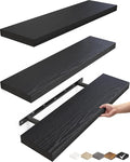 BAYKA Floating Shelves for Wall, Set of 3, 22.5 Inches Wall Mounted Rustic Wood Shelves for Bathroom, Bedroom, Living Room or Kitchen Decor, Storage for Books, Lego, Plants, Daily Necessities, Black