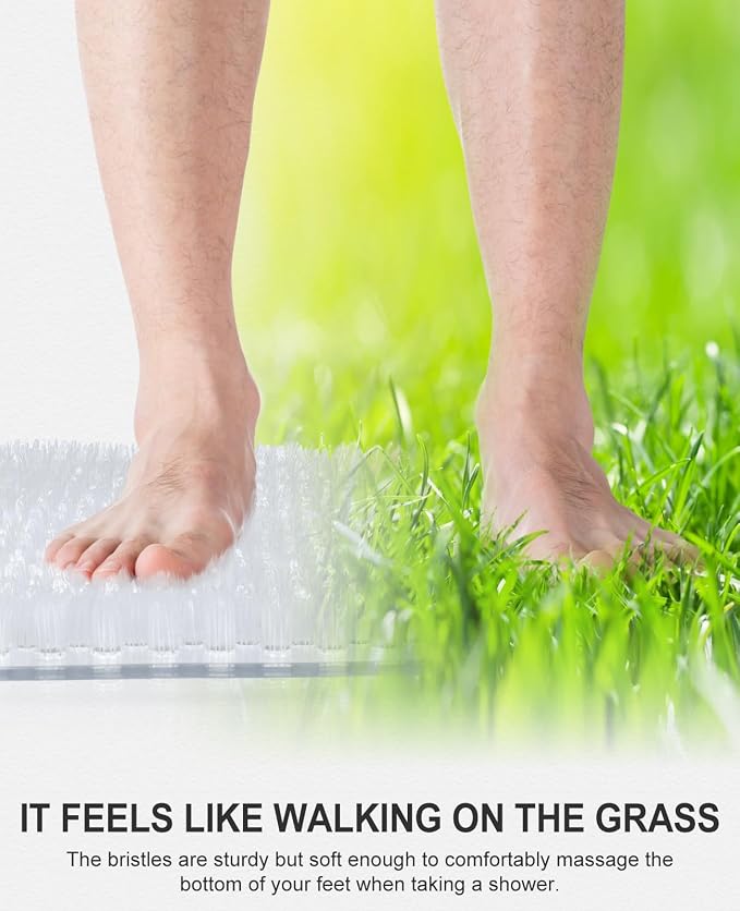 OTHWAY Non Slip Grassy Bathtub Mat : 27.5X15.7 inches Sturdy But Soft Bath Mat_Quick Drain Shower Floor Mat with Soft Bristles for Scrubbing Feet (Clear)