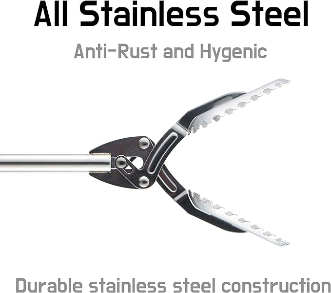 FTH All Stainless Steel Grabber Reacher Pickup Tool Heavy Duty Trash Picker Log BBQ Fireplace pits Snake Tongs Plogging tool