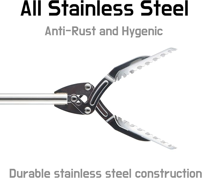 FTH All Stainless Steel Grabber Reacher Pickup Tool Heavy Duty Trash Picker Log BBQ Fireplace pits Snake Tongs Plogging tool