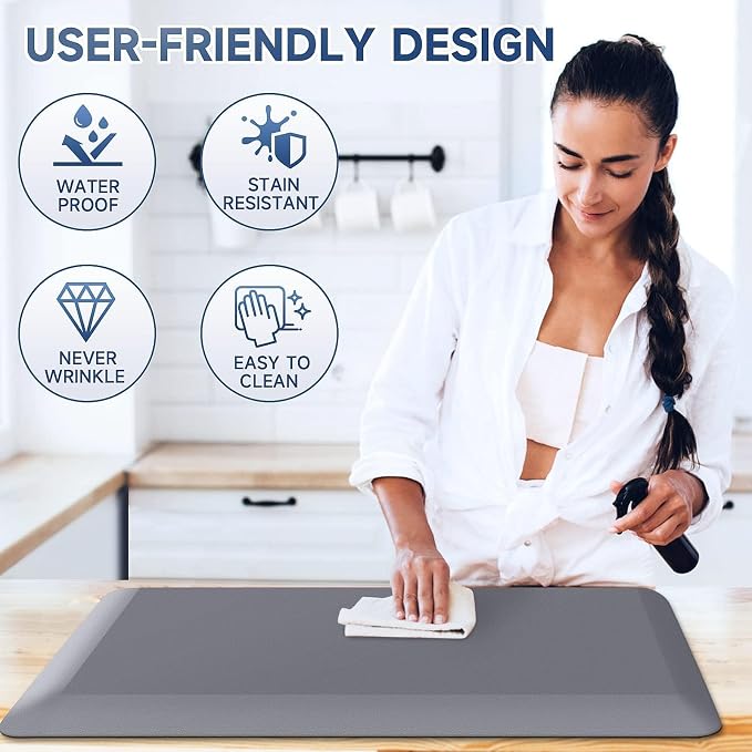 StepRite 4/5 Inch Thick Kitchen Mat Anti Fatigue Mat Kitchen Rugs Kitchen Decor Non-Slip, Stain & Water Resistant, Kitchen Mats Desk Mat for Kitchen, Office, Workshop, Grey, 17'' x 28''