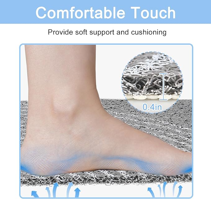 Square Shower Mat 32x32 Inch Non Slip Large Bath Mat for Inside Shower Loofah Soft Textured Bathroom Floor Mat Foot Massage Scrubber for Wet Area, Not Suction Cups, Quick Drying (White semi-Circle)