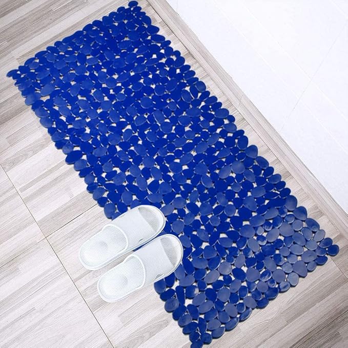 SONGZIMING Bathtub Mat Non Slip Pebble Bath Shower Mat with Drain Holes, Suction Cups Mat for Tub 16" W x 35" L, Navy Blue