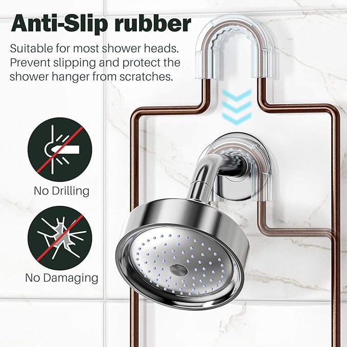 Epicano Shower Caddy Hanging Over Head, Bronze | Rustproof,4 Hooks for Towels,Sponge and & Bathroom Accessories,Anti-Swing Suction Cups & Adhesive hooks
