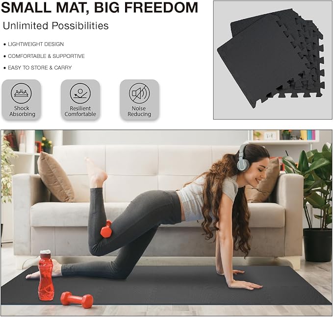 AIRHOP 18 PCS Gym Floor Mat, EVA Foam Puzzle Gym Mat, High-Density Interlocking Foam Floor Tiles for Home Gym, Play Workout Garage Kitchen Flooring 12.6"x12.6"x0.4"