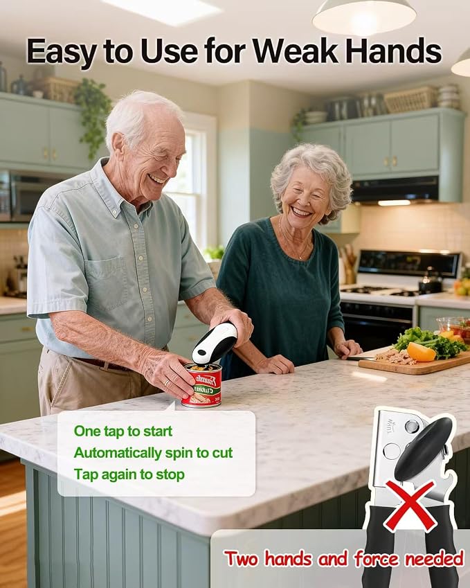 Rechargeable Electric Can Opener for Seniors and Arthritis Hands, Automatic Can Opener Smooth Edge, Abrelatas Eléctrico, Works for Different Shapes and Sizes of Cans
